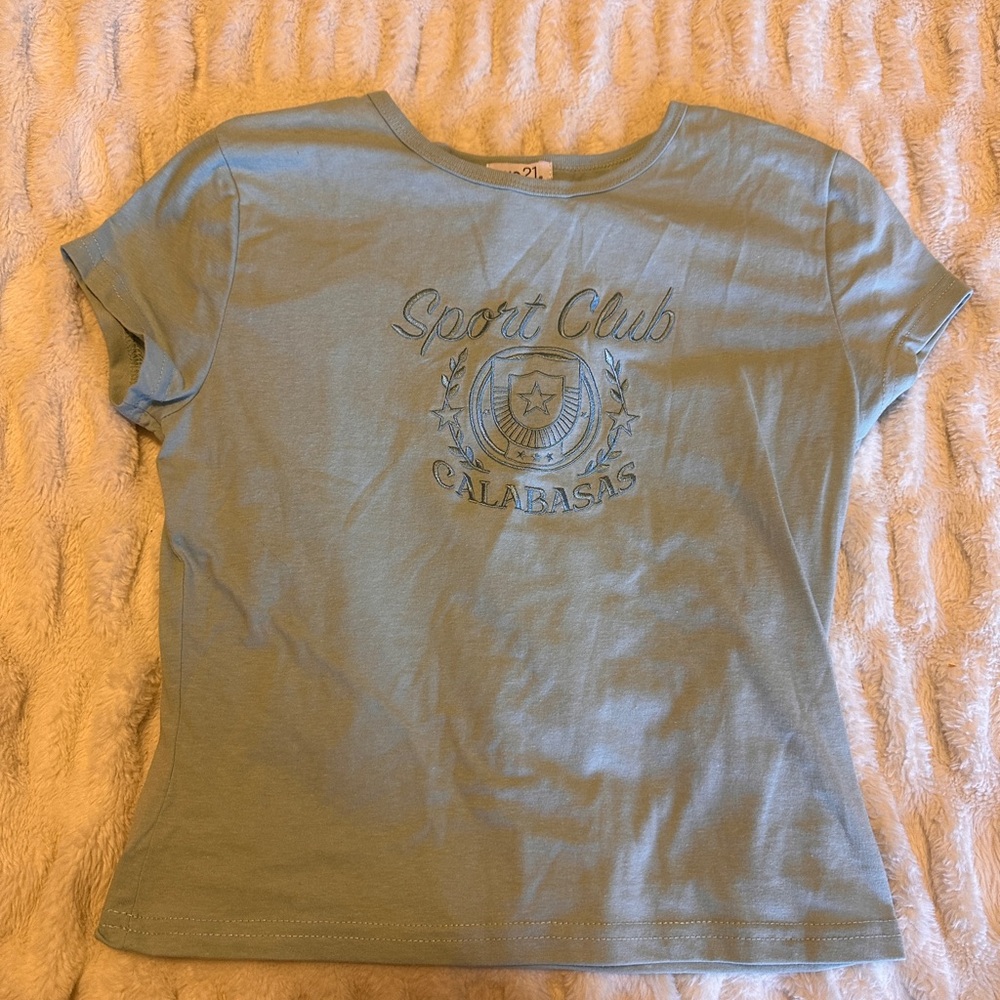 Blue Short Sleeve Tee Casual Cotton Blend